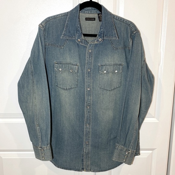 Structure Men’s Denim Snap Button Shirt Size Medium 38-40 - Picture 1 of 9